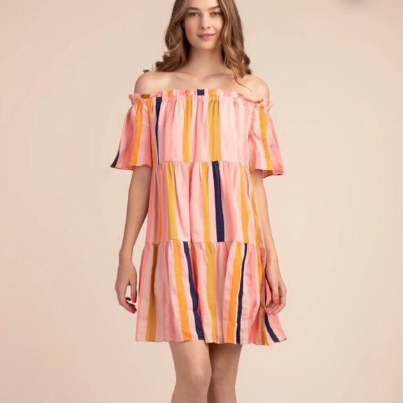 Trina Turk Off shoulder designer dress NWT Size 6 Orange Pink Color